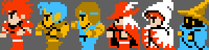 A row of idle sprites for the six Final Fantasy character classes.